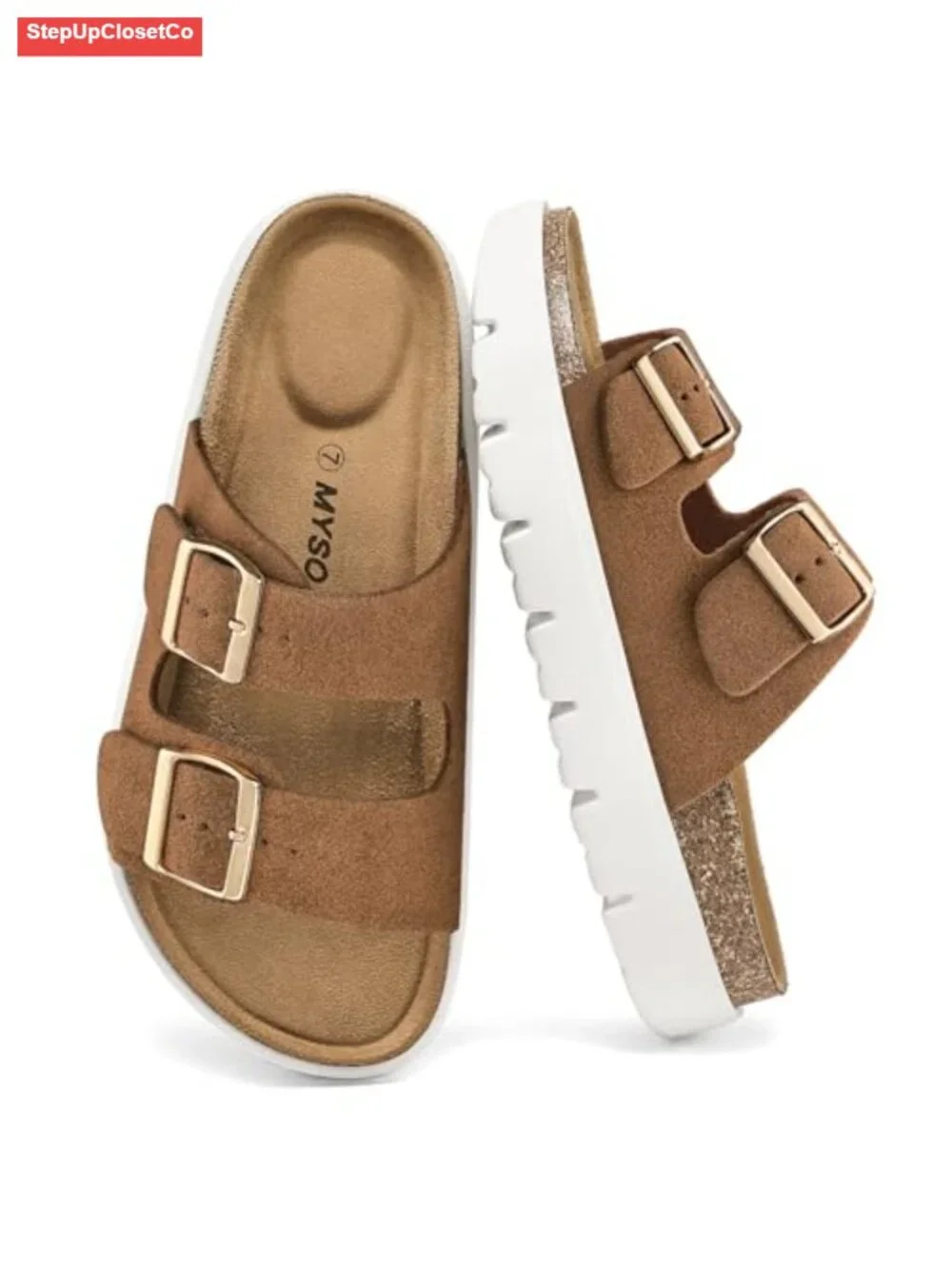 Women's Cork Footbed Arch Support Platform Wedge Sandals Slip-On